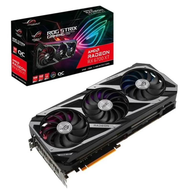ASUS ROG Strix Gaming OC Radeon RX 6700 XT 12GB GDDR6 Graphics Card – AMD RDNA 2, PCIe 4.0, 2560 Stream Processors, 2622 MHz Boost Clock, Triple-Fan Axial-Tech Cooling, HDMI 2.1 & 3x DisplayPort 1.4a, 322 mm Length, 2.9-Slot Design for 1440p & 4K Gaming - Featured Image