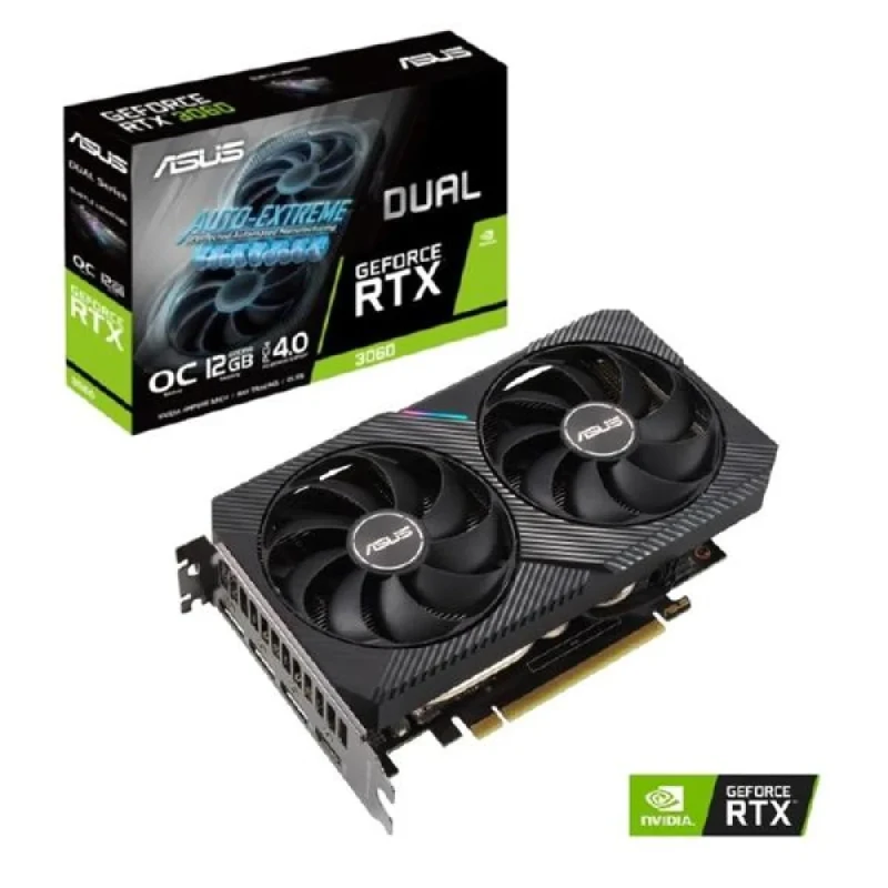 ASUS DUAL OC NVIDIA GeForce RTX 3060 12GB GDDR6 Graphics Card – Ampere Architecture, 3584 CUDA Cores, 192-bit 12 GB VRAM, PCIe 4.0 x16, Dual Axial-Tech Fans, OC Mode ~1867 MHz Boost, 1x HDMI 2.1 & 3x DisplayPort 1.4a, 200 mm Length, 2-Slot Black Gaming GPU - Featured Image