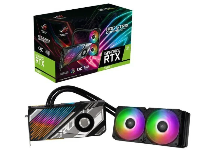 ASUS ROG Strix LC GeForce RTX 3090 Ti OC 24GB GDDR6X PCIe 4.0 Liquid-Cooled Graphics Card – Silver/Black 293 mm Dual HDMI 2.1 & Triple DisplayPort 1.4a, 10752 CUDA Cores, 384-bit Memory, 240 mm Radiator AIO GPU for Gaming & Content Creation - Featured Image