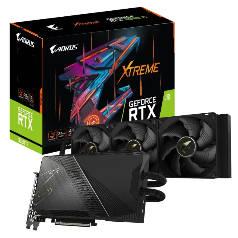 Gigabyte AORUS XTREME WATERFORCE GeForce RTX 3090 Ti 24GB GDDR6X PCIe 4.0 Graphics Card – NVIDIA RTX 3090 Ti, 10752 CUDA Cores, 384-bit Memory Bus, 21 Gb/s Memory, All-in-One 360 mm WATERFORCE Liquid Cooling with 3x 120 mm Fans, 3x DisplayPort 1.4a & HDMI 2.1, 238 mm Length, Black - Featured Image