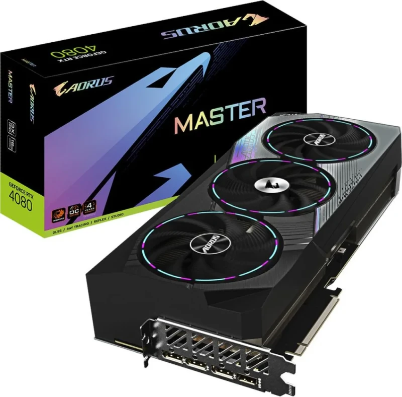 Gigabyte AORUS MASTER GeForce RTX 4080 16GB GDDR6X PCIe 4.0 Graphics Card – NVIDIA RTX 4080, 9728 CUDA Cores, 22.4 Gbps Memory, 256-bit Bus, WINDFORCE 3X Triple-Fan Cooling, 3x DisplayPort 1.4a & HDMI 2.1, 357 mm Length, Black/Grey - Featured Image