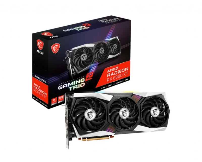 MSI Radeon RX 6900 XT GAMING Z TRIO 16G – AMD RDNA 2 16GB GDDR6 PCIe 4.0 GPU, 5120 Stream Processors, Up to 2425 MHz Boost Clock, 256-bit Memory Bus, Tri Frozr 2 Cooling with TORX 4.0 Fans, 324x141x55 mm, Triple DisplayPort 1.4 + HDMI 2.1, 300 W TDP - Featured Image