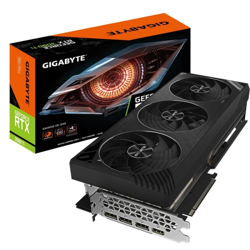 Gigabyte GAMING OC GeForce RTX 3090 Ti 24GB – NVIDIA Ampere 10,752 CUDA Cores, 24 GB GDDR6X 384-bit Memory, Boost 1905 MHz, PCIe 4.0 x16 GPU, WINDFORCE 3X Triple Fan Cooling, 331 mm Length, 3x DisplayPort 1.4a + HDMI 2.1 Outputs, 850 W PSU Recommended - Featured Image