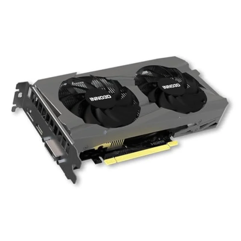 INNO3D Twin X2 GeForce RTX 3050 6GB – NVIDIA Ampere GPU with 2304 CUDA Cores, 6GB GDDR6 96-bit 14 Gbps Memory, Boost up to ~1470 MHz, PCIe 4.0 x16 Graphics Card, Dual Fan Active Cooling, 222 mm Length, 1x HDMI 2.1 + 1x DisplayPort 1.4a + DVI-D, DirectX 12 Ultimate & DLSS Support, ~450 W PSU Recommended - Featured Image