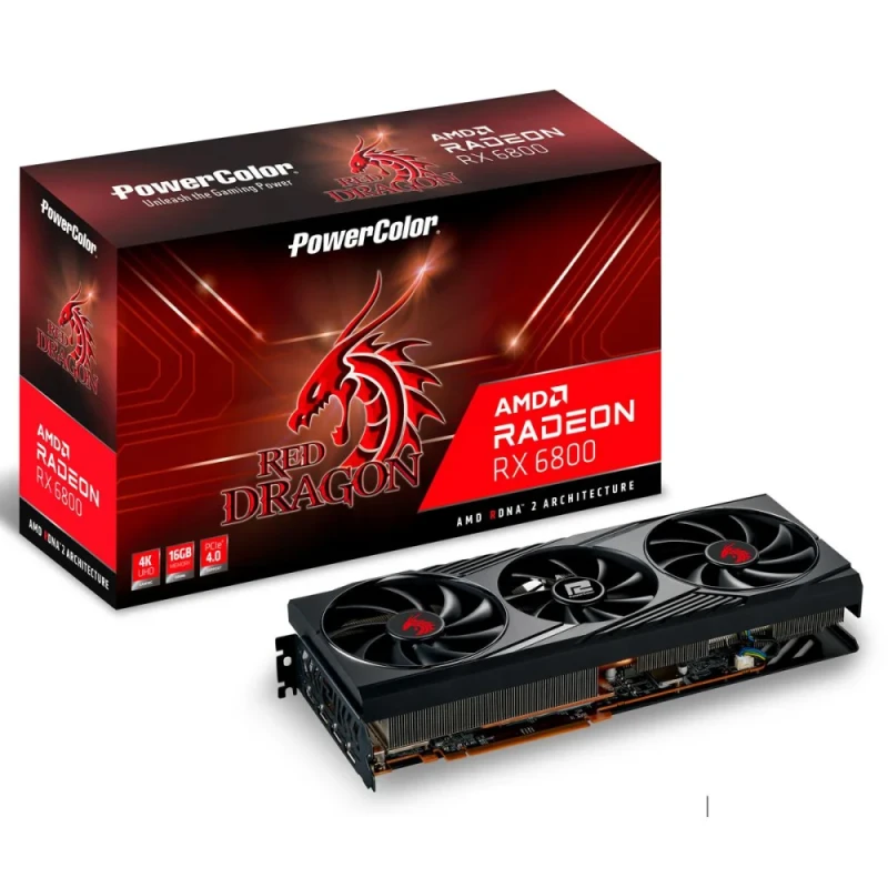 PowerColor Red Dragon OC Radeon RX 6800 16GB Graphics Card – AMD RDNA 2 RX 6800, 3840 Stream Processors, 16 GB GDDR6 256-bit, OC Boost up to ~2170 MHz, Triple-Fan Triple-Slot Cooling, PCIe 4.0, 1x HDMI 2.1 + 3x DisplayPort 1.4, 310 mm Black Gamer GPU - Featured Image