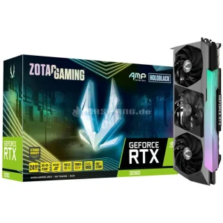 ZOTAC GAMING AMP Extreme Holo NVIDIA GeForce RTX 3090 24GB GDDR6X Graphics Card – PCIe 4.0 x16, Ampere 10496 CUDA Cores, 384-bit Memory, 1815 MHz Boost, Triple DisplayPort 1.4a + HDMI 2.1, IceStorm 2.0 Cooling, HoloBlack RGB, 3-Slot, 356 mm Length