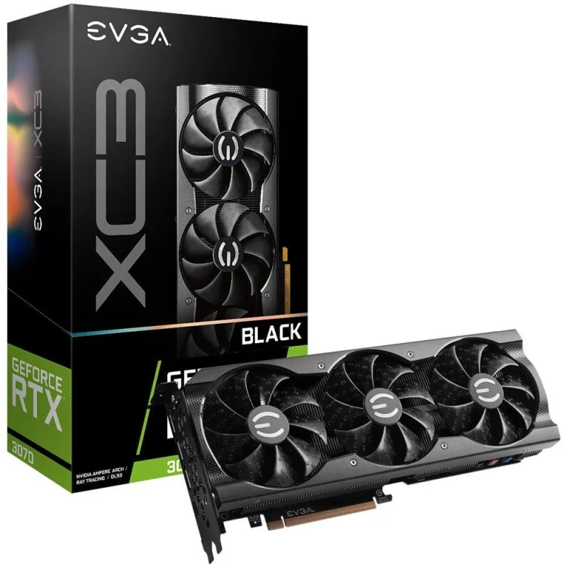 EVGA XC3 BLACK GAMING GeForce RTX 3070 8GB LHR Graphics Card – NVIDIA Ampere 5888 CUDA Cores, 256-bit GDDR6, 1725 MHz Boost, 285 mm Length, iCX3 Cooling with Triple Fans, PCIe 4.0 x16, HDMI 2.1 + 3x DisplayPort 1.4a, ARGB LED, Black - Featured Image