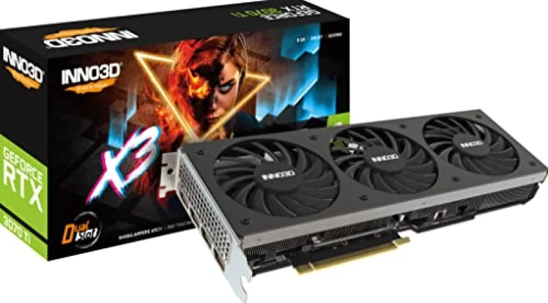 Inno3D X3 OC GeForce RTX 3070 Ti 8GB Graphics Card – NVIDIA Ampere 6144 CUDA Cores, 8GB GDDR6X 256-bit, PCIe 4.0 x16, Triple-Fan Cooling, ~1785 MHz Boost, 300 mm Length, HDMI 2.1 + 3x DisplayPort, Black - Featured Image