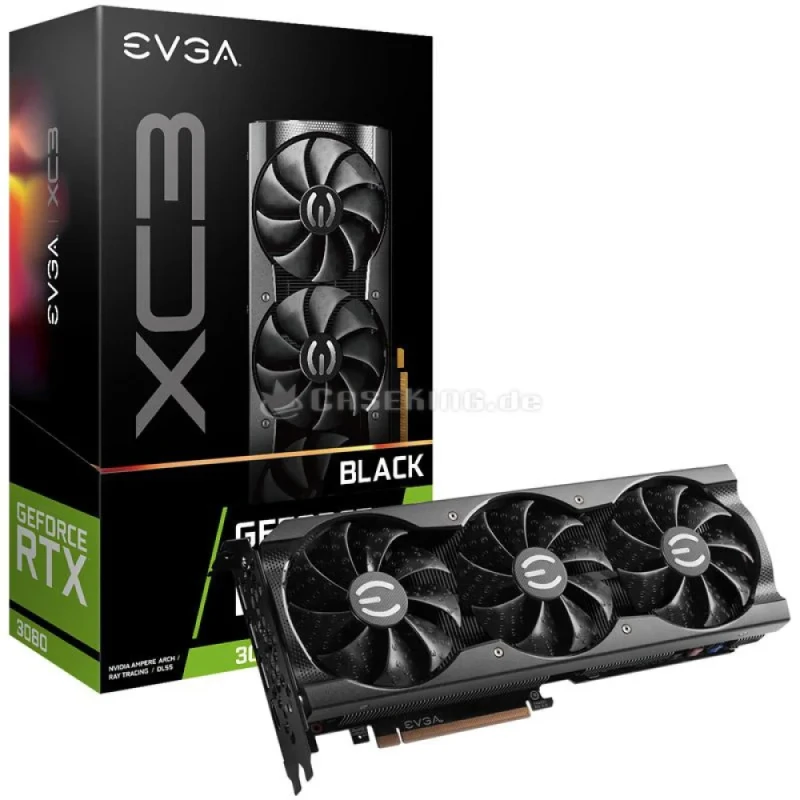 EVGA XC3 BLACK GAMING GeForce RTX 3080 10GB LHR Graphics Card – NVIDIA Ampere GA102, 8704 CUDA Cores, 10GB GDDR6X 320-bit, PCIe 4.0 x16, iCX3 Triple-Fan Cooling, 1710 MHz Boost, HDMI 2.1 + 3x DisplayPort 1.4a, ARGB LED, Black, 285 mm Length - Featured Image