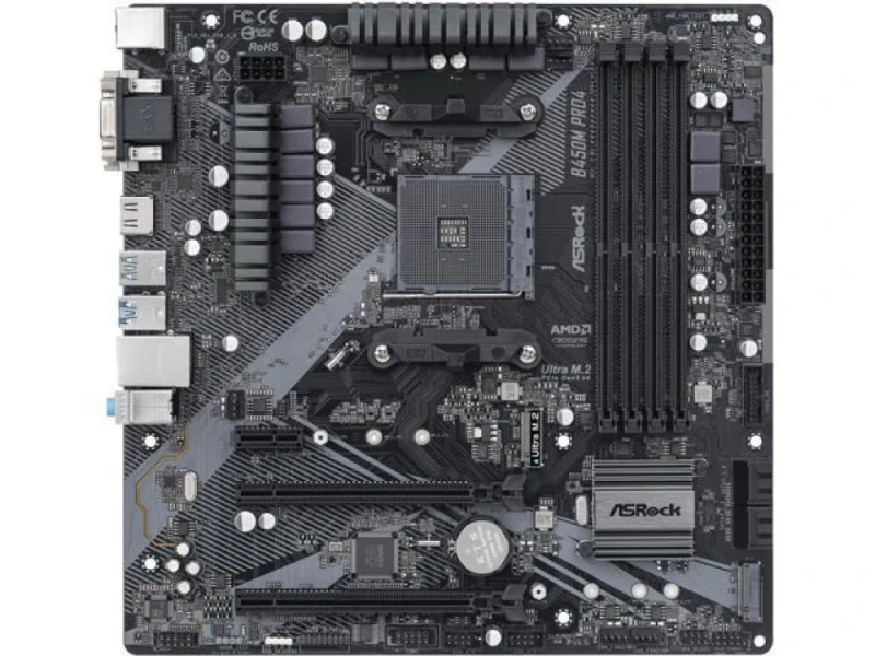 ASRock B450M PRO4 R2.0 AMD AM4 Micro ATX Motherboard – AMD B450 Chipset, DDR4-3200+ Support, 4x DIMM, PCIe 3.0 x16 & x1 Slots, Ultra M.2 & SATA3 Storage, USB 3.2 Gen2 Type-A/C, Realtek Gigabit LAN, HDMI/DVI-D/D-Sub Outputs – Reliable mATX Board for Ryzen Builds - Featured Image