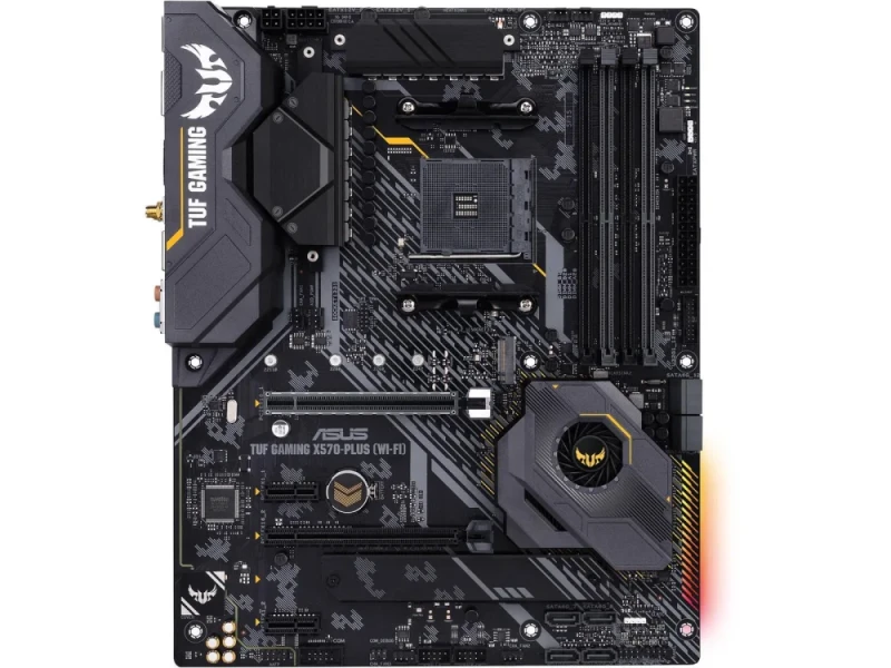 ASUS TUF GAMING X570-PLUS (WI-FI) AMD X570 ATX Motherboard – AM4 Socket for Ryzen 2000/3000/4000/5000 Series, DDR4 Dual Channel up to 5100 MHz OC, 4x DIMM, Dual PCIe 4.0 M.2 & SATA Storage, Intel Wi-Fi 5 (802.11ac) + Bluetooth 5.0, Realtek Gigabit LAN, USB 3.2 Gen2 Type-C & Type-A, HDMI & DisplayPort, Aura Sync RGB - Featured Image