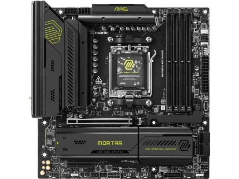 MSI MAG B850M MORTAR WIFI AMD B850 Micro-ATX Motherboard – AM5 Socket for Ryzen 9000/8000/7000 Series, DDR5 Up to 8200+ MT/s, Wi-Fi 7 & Bluetooth 5.4, 5 Gb LAN, PCIe 5.0 & PCIe 4.0, Triple M.2 & SATA, USB 20 Gbps Type-C, HDMI 2.1, Realtek ALC4080 Audio, Black mATX Gaming Board - Featured Image