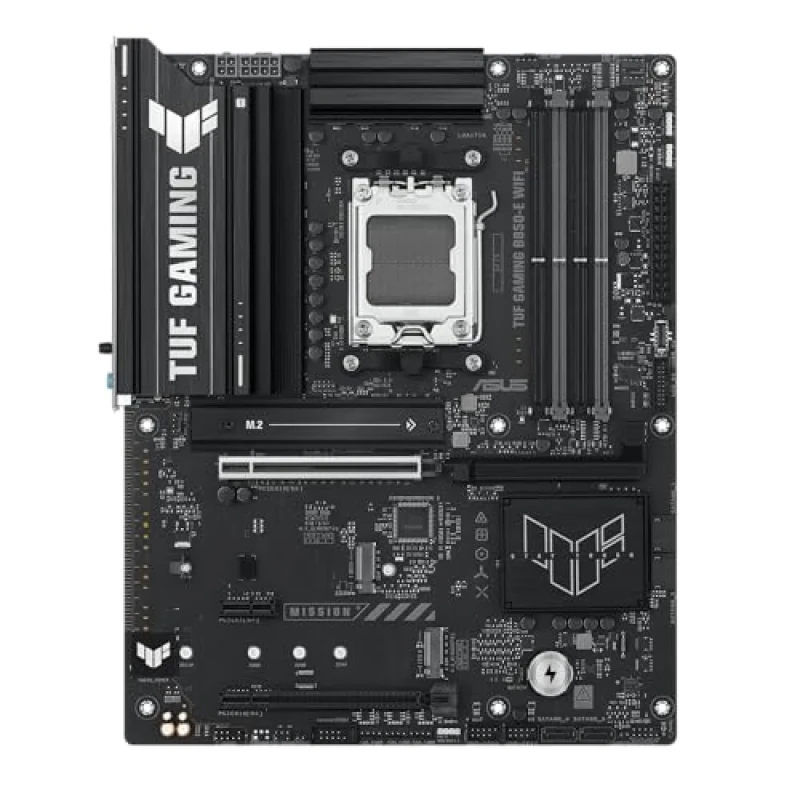 ASUS TUF GAMING B850-E WIFI AMD B850 ATX Motherboard – AM5 Socket for Ryzen 7000/8000/9000 Series, DDR5 Up to 8000+ MT/s, 3x M.2 (PCIe 5.0/4.0) & SATA, Wi-Fi 6E & Bluetooth 5.3, Realtek 2.5Gb Ethernet, PCIe 5.0 x16, USB 20 Gbps Type-C & USB 10 Gbps Type-C, DisplayPort/HDMI, ATX Gaming Board - Featured Image