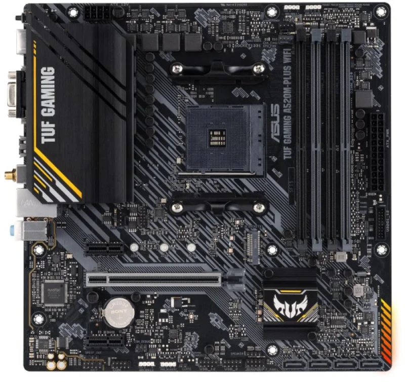 ASUS TUF GAMING A520M-PLUS WIFI AMD A520 Micro-ATX Motherboard, AM4 Socket, DDR4 up to 128GB, Wi-Fi 5 (802.11ac) & Bluetooth 5.0, PCIe 3.0 x16, M.2 & SATA III Storage, HDMI/DP/VGA, Realtek 7.1 Audio, TUF LANGuard Networking – Compact Gaming/PC Build Board - Featured Image