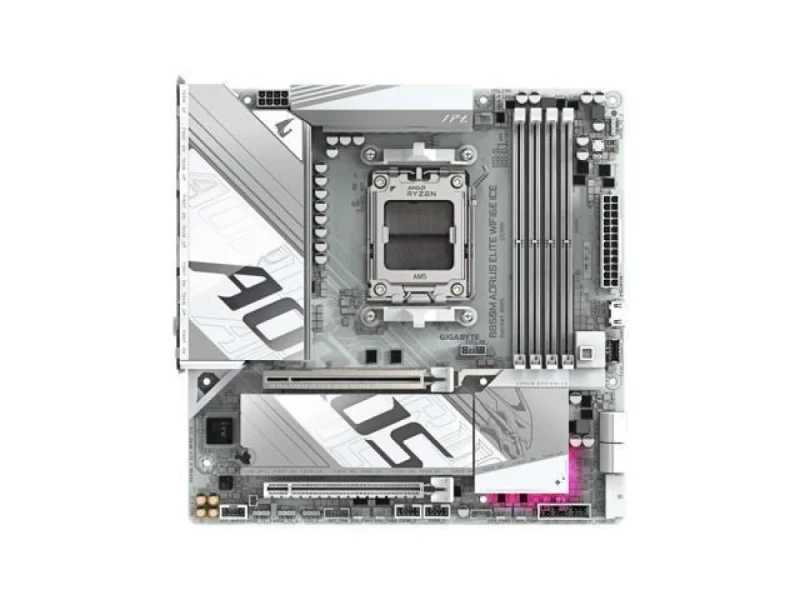 Gigabyte B850M AORUS ELITE WIFI6E ICE Micro-ATX Motherboard – AMD B850 Chipset, AM5 Socket for Ryzen 7000/8000/9000 Series, DDR5 Up to ~8200 MHz (OC), Dual M.2 (PCIe 5.0 & 4.0), Wi-Fi 6E (802.11ax) & Bluetooth 5.3, 2.5 Gb Ethernet, 4x SATA III, PCIe 5.0 x16, USB-C & HDMI/DP Outputs – White High-Performance Gaming/Creator Board - Featured Image
