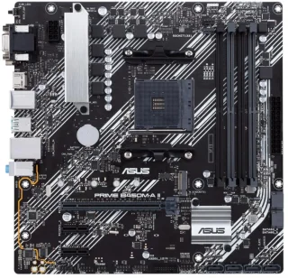 ASUS Prime B450M-A II AM4 Micro-ATX Motherboard – AMD B450 Chipset, Socket AM4 for Ryzen 3000/5000/4000/2000/1000 Series, DDR4 Up to 4400+ MHz (OC), 1x M.2 PCIe/SATA & 6x SATA III, Gigabit LAN, HDMI/DVI/VGA Displays, 4x DIMM Slots, Aura Sync RGB – Budget/Everyday PC Build Board