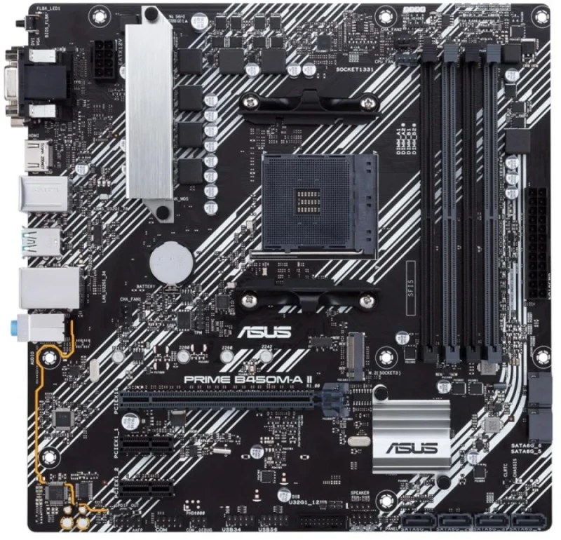 ASUS Prime B450M-A II AM4 Micro-ATX Motherboard – AMD B450 Chipset, Socket AM4 for Ryzen 3000/5000/4000/2000/1000 Series, DDR4 Up to 4400+ MHz (OC), 1x M.2 PCIe/SATA & 6x SATA III, Gigabit LAN, HDMI/DVI/VGA Displays, 4x DIMM Slots, Aura Sync RGB – Budget/Everyday PC Build Board - Featured Image