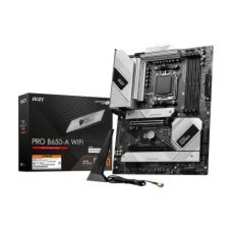MSI PRO B650-A WIFI ATX AM5 Motherboard – AMD B650 Chipset, Socket AM5 for Ryzen 7000/8000/9000 Series, 4x DDR5 DIMM up to 7600+ OC, 3x M.2 PCIe 4.0 & 6x SATA, Realtek 2.5Gb LAN + Wi-Fi 6E & Bluetooth 5.3, HDMI 2.1 & DisplayPort 1.4, USB 20 Gbps Type-C & Multi-USB Connectivity - Featured Image