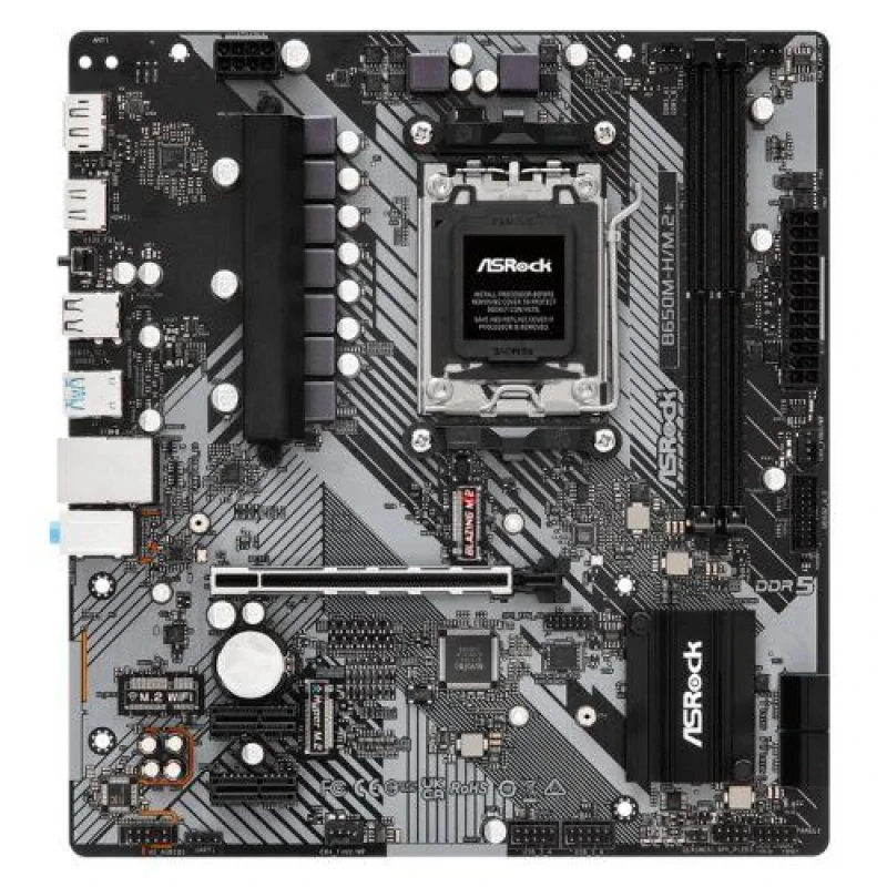 ASRock B650M-H/M.2+ AM5 Micro-ATX Motherboard – AMD B650 Chipset, Socket AM5 for Ryzen 7000/8000/9000, Dual DDR5 DIMM up to 6400+ OC, 1x PCIe 4.0 x16, 2x PCIe 4.0 x1, 1x Blazing M.2 (PCIe 5.0) + 1x Hyper M.2 (PCIe 4.0), HDMI & DisplayPort, Gigabit LAN, 6x USB 3.2 Gen1 + USB-C – Compact DDR5 Board - Featured Image