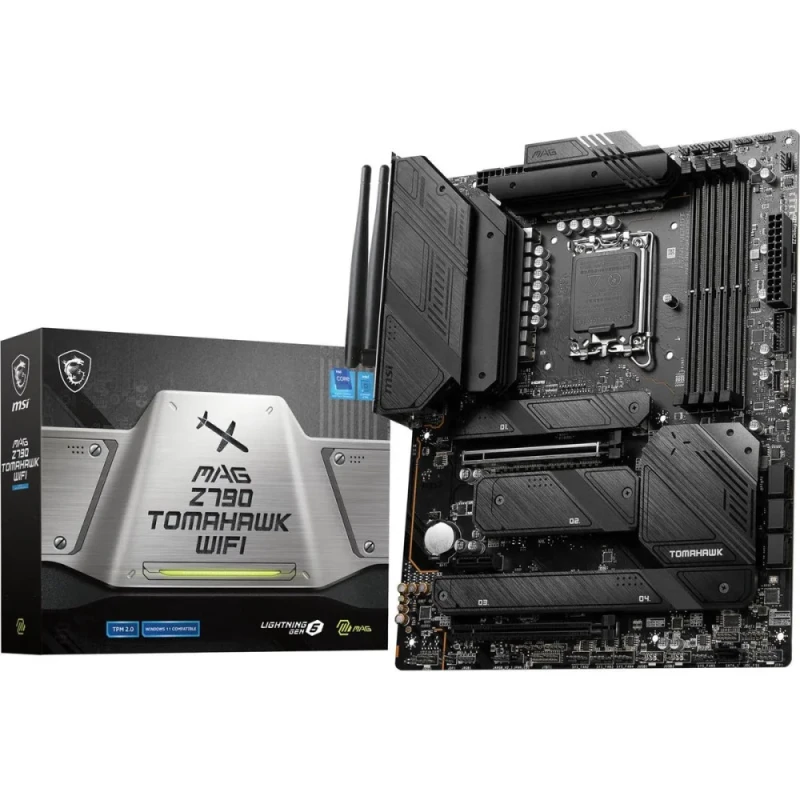 MSI MAG Z790 TOMAHAWK WIFI ATX Intel Z790 Motherboard – LGA 1700 for 12th/13th/14th Gen Intel CPUs, 4x DDR5 up to 7200+ OC, 4x M.2 & 7x SATA, PCIe 5.0 x16 + PCIe 4.0/3.0, Intel 2.5Gb LAN & Wi-Fi 6E/Bluetooth 5.3, USB-C 20 Gbps + Multi-USB, HDMI 2.1 & DisplayPort 1.4 – Premium Gaming Board - Featured Image