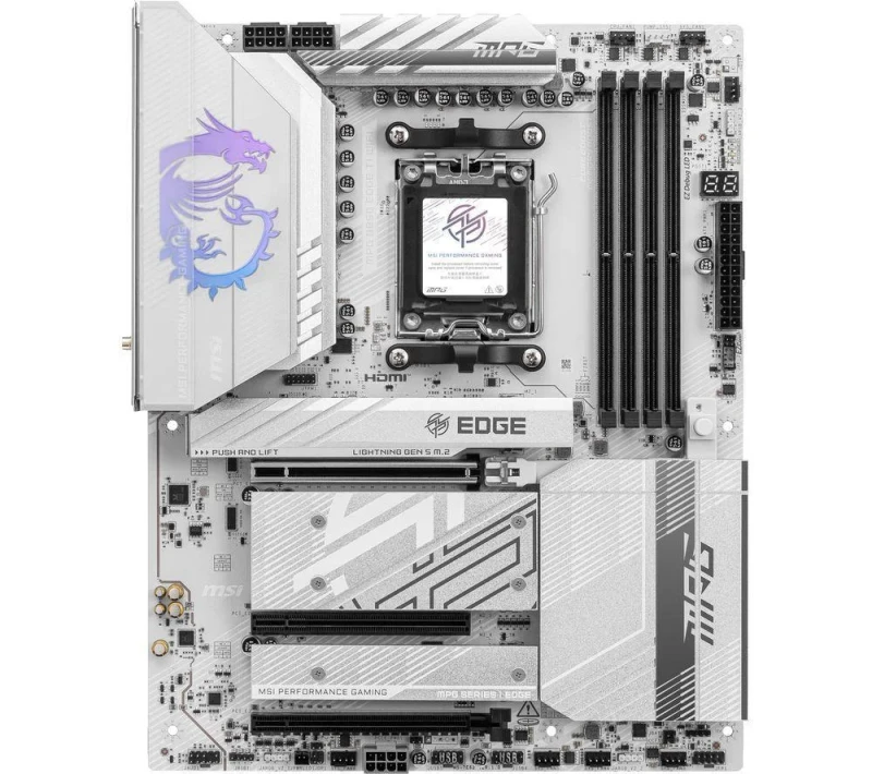 MSI MPG B850 EDGE TI WIFI ATX Motherboard – AMD B850 AM5 Socket, DDR5 up to 8400+ MT/s, 4x DIMM, PCIe 5.0 x16 & PCIe 4.0, 4x M.2 NVMe (Gen5/Gen4), Wi-Fi 7 & Bluetooth 5.4, 5 Gb LAN, USB 3.2 Gen2x2 Type-C & USB 20 Gbps, HDMI 2.1, Realtek ALC4080 7.1-Ch Audio, M.2 Shield Frozr & Extended Heatsinks - Featured Image