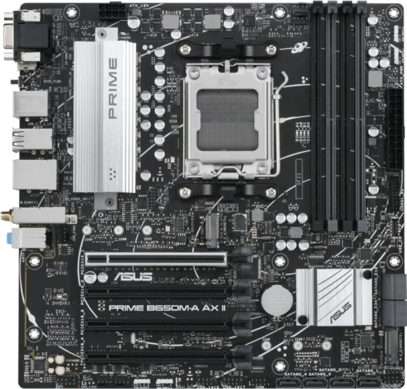 ASUS PRIME B650M-A AX II AM5 Micro-ATX Motherboard – AMD B650 Chipset, Socket AM5, DDR5 up to 6400+ OC, 4x DIMM (128 GB), 2x M.2 PCIe (Gen5 & Gen4), Realtek 2.5 Gb LAN, Wi-Fi 6 (802.11ax) & Bluetooth 5.2, HDMI 2.1 & DisplayPort, USB 3.2 Gen2 & Type-C – Budget Gaming/PC Build Board - Featured Image