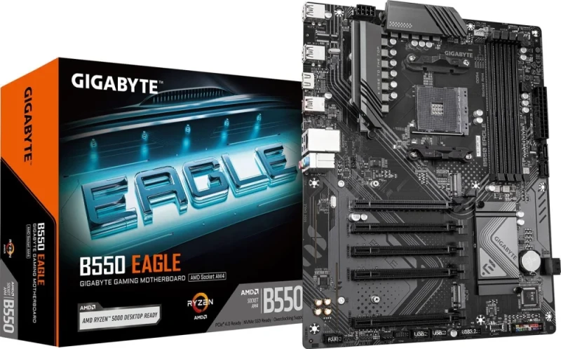 Gigabyte B550 EAGLE AMD B550 ATX Motherboard – AM4 Socket for Ryzen 5000/4000/3000, DDR4 up to 3200 MHz, PCIe 4.0 x16 & PCIe 3.0 Expansion, 2x M.2 (Gen4 & Gen3), Gigabit LAN (Realtek RTL8111H), USB 3.2 Gen2 & USB 3.2 Gen1, HDMI 2.1, Realtek ALC897 7.1 Audio - Featured Image