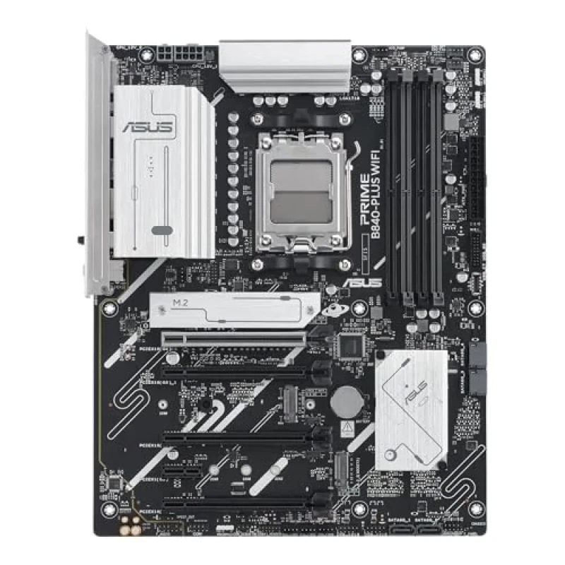 ASUS PRIME B840-PLUS WIFI AMD B840 ATX Motherboard – AM5 Socket for Ryzen 7000/8000/9000, DDR5 up to 7600 MHz, 3x M.2 (PCIe 4.0 & PCIe 3.0), PCIe 4.0 x16, Wi-Fi 6E & Bluetooth 5.3, Realtek 2.5 Gb Ethernet, HDMI 2.1 & DisplayPort, USB 3.2 Gen2 Type-C & Type-A, 7.1 Audio - Featured Image