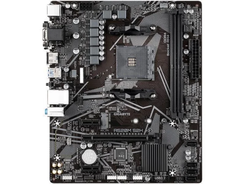 Gigabyte A520M S2H Micro-ATX Motherboard – AMD A520 Chipset, AM4 Socket, DDR4 up to 5100 MT/s, Dual DIMM Memory, 1x PCIe 3.0 x16 & 2x PCIe 3.0 x1 Slots, 1x M.2 PCIe 3.0 x4, Realtek Gigabit LAN, HDMI/DVI-D/VGA, USB 3.2 Gen 1 & USB 2.0, 7.1-Channel Audio, Ultra Durable Design - Featured Image