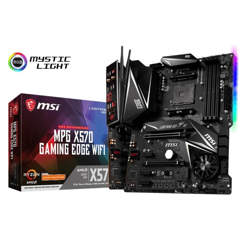 MSI MPG X570 GAMING EDGE WIFI ATX Motherboard – AMD X570 Chipset, AM4 Socket for Ryzen 5000/3000/4000 G-Series, DDR4 up to 4400+ MHz (OC), Dual PCIe 4.0 M.2, 6x SATA 6 Gb/s, Realtek RTL8111H Gigabit LAN, Wi-Fi 5 (802.11ac) & Bluetooth 4.2, USB 3.2 Gen2 Type-C & Gen1, HDMI, Mystic Light RGB - Featured Image