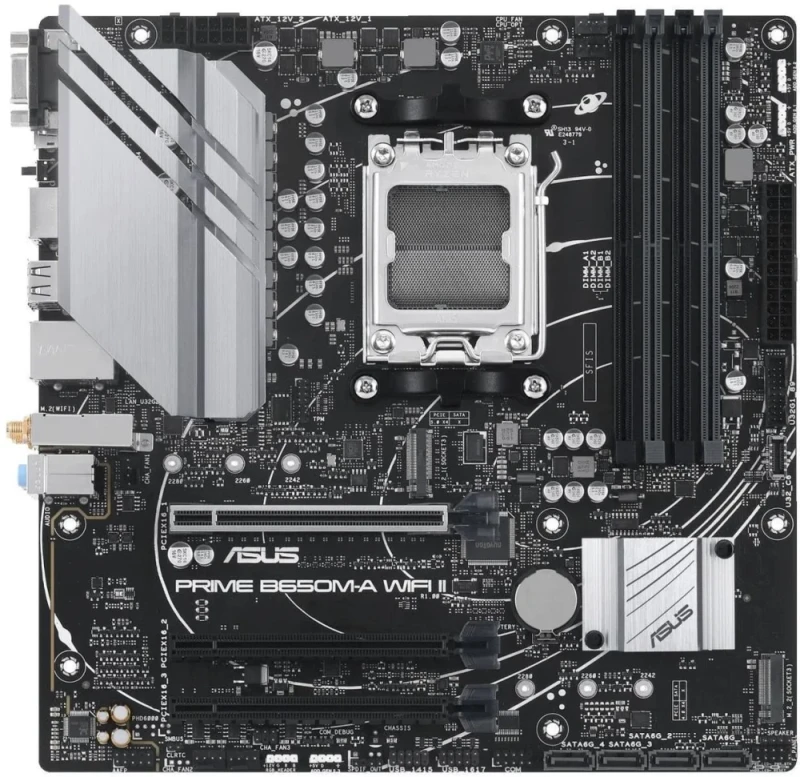 ASUS PRIME B650M-A WIFI II AMD B650 mATX Motherboard AM5 Socket, DDR5 Support, PCIe 5.0 M.2, Wi-Fi 6 & Bluetooth 5.2, Realtek 2.5Gb LAN, HDMI/DisplayPort/VGA, SATA 6 Gbps & USB 3.2 Gen2/Gen1 - Featured Image