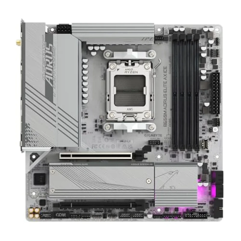 GIGABYTE B650M AORUS ELITE AX ICE AMD B650 mATX Motherboard AM5 Socket for Ryzen 7000/8000/9000 CPUs, DDR5-8000+ OC, PCIe 5.0 & PCIe 4.0 M.2, Wi-Fi 6E & Bluetooth, 2.5GbE LAN, HDMI/DisplayPort, USB 3.2 Gen2x2, High-Speed Gaming Board (White) - Featured Image