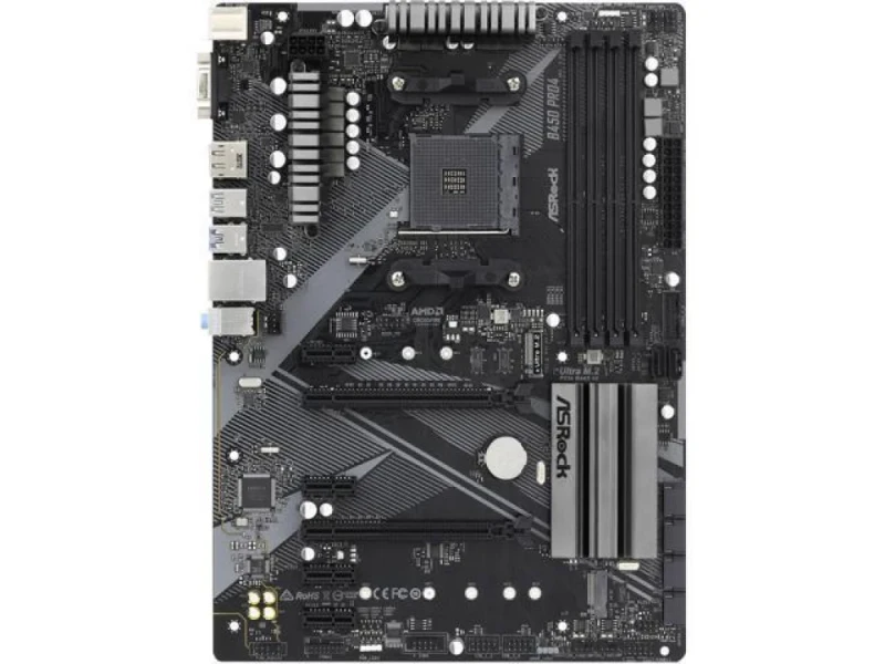 ASRock B450 Pro4 R2.0 AMD B450 ATX Motherboard – Socket AM4 for Ryzen 2000/3000/4000 G & 5000 Series, DDR4 Dual-Channel (4 DIMM up to 128GB), 2x PCIe 3.0 x16, 1x Ultra M.2 & 1x M.2, 6x SATA3, Realtek Gigabit LAN, 7.1 CH HD Audio, USB 3.2 Gen2 Type-A/C, HDMI/DP/D-Sub - Featured Image