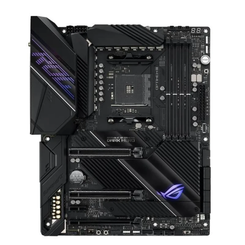 ASUS ROG Crosshair VIII Dark Hero AMD X570 ATX Gaming Motherboard, AM4 Socket for Ryzen 5000/3000/2000 Series, 4x DDR4 Slots up to DDR4-5100+(OC), 8x SATA 6Gb/s, 2x PCIe 4.0 x16, Wi-Fi 6 802.11ax & Bluetooth 5.1, Dual LAN (2.5Gb + 1Gb), SupremeFX 7.1 Audio, Q-Connector & RGB Headers, High-End Overclocking Board - Featured Image