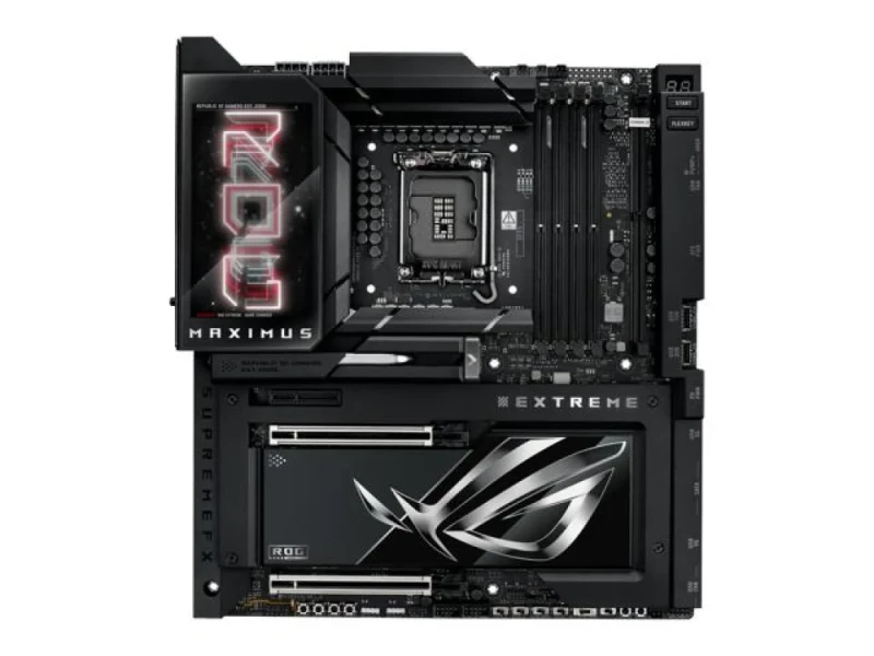 ASUS ROG MAXIMUS Z890 EXTREME E-ATX Motherboard – Intel Z890 LGA1851, 24+2+1+2 Power Stages, DDR5 (Up to 192 GB), Wi-Fi 7 & Bluetooth 5.4, Dual PCIe 5.0 x16, 6x M.2 Slots, Dual Thunderbolt 5, USB 20 Gbps Type-C, SupremeFX Audio, Full Color 5″ LCD, Advanced AI Tuning & Cooling – premium extended ATX board for gaming & AI PCs - Featured Image