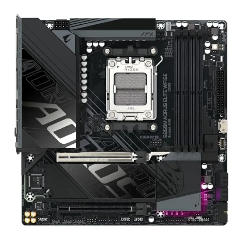 GIGABYTE B850M AORUS ELITE WIFI6E Micro-ATX Motherboard – AMD B850 AM5, 12+2+2 Digital VRM, DDR5 Up to 8200 MHz (OC), 2x M.2 (PCIe 5.0 & 4.0), PCIe 5.0 x16, Realtek 2.5GbE LAN, Wi-Fi 6E & Bluetooth 5.3, USB 3.2 Gen2/Gen2x2, 7.1 Audio, AM5 Desktop Board – high-speed mATX board for Ryzen 9000 series systems optimized for gaming and productivity. - Featured Image