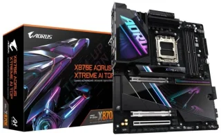 GIGABYTE X870E AORUS XTREME AI TOP E-ATX Motherboard – AMD X870E AM5, 18+2+2 Digital VRM, Up to DDR5-8800 MHz (OC), 2x PCIe 5.0 x16 + 4x M.2 (PCIe 5.0/4.0), Dual 10 GbE LAN, Wi-Fi 7 & Bluetooth, USB4/USB 3.2 Gen2x2 Type-C, HDMI & DisplayPort, High-End AI-Optimized E-ATX Board – flagship Gigabyte AM5 motherboard with advanced connectivity and performance features.