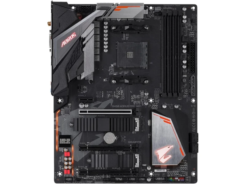 Gigabyte B450 AORUS PRO WIFI (Rev. 1.0) AMD B450 ATX Motherboard – AM4 Socket for Ryzen CPUs (5000/3000/2000/1000), 4xDDR4-3600+ (OC) up to 128 GB, Dual M.2 with Thermal Guard, Intel Wi-Fi 802.11ac + BT 4.2, Intel GbE LAN, HDMI/DVI Outputs, Realtek ALC1220-VB Audio, USB-C & USB 3.2 Gen2 Ports - Featured Image