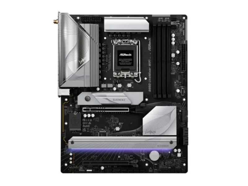 ASRock B860 LiveMixer WiFi Intel B860 ATX Motherboard – LGA 1851 for Intel Core Ultra Series 2, DDR5 Dual-Channel up to 8933+ OC, PCIe 5.0 x16 & 3x M.2, Thunderbolt 4 & HDMI 2.1, 2.5 Gb LAN, Wi-Fi 6E & Bluetooth 5.3, Realtek ALC1220 7.1-Ch Audio, SATA III, USB 3.2 Gen1 & USB 2.0 - Featured Image