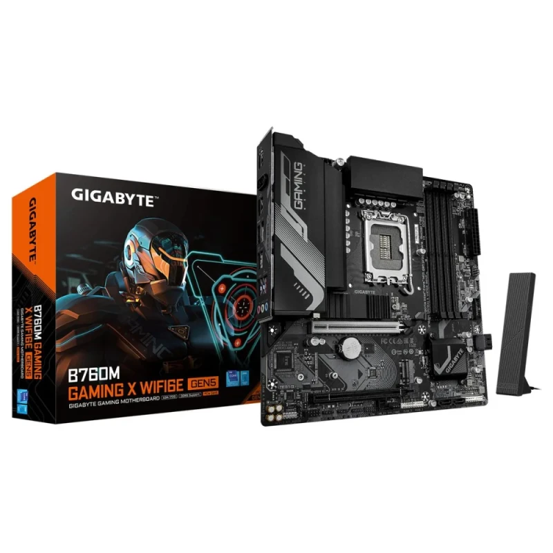 GIGABYTE B760M GAMING X WIFI6E GEN5 Intel LGA1700 mATX Motherboard – Intel B760 Chipset, DDR5 7600(O.C.) & 4800 Support, 4x DIMM up to 256 GB, PCIe 5.0 x16 & PCIe 3.0 x4, Wi-Fi 6E (Intel AX210) & Bluetooth 5.3, 2.5 GbE LAN, Dual M.2 PCIe 4.0, USB-C 10 Gb/s, HDMI & DisplayPort Outputs - Featured Image
