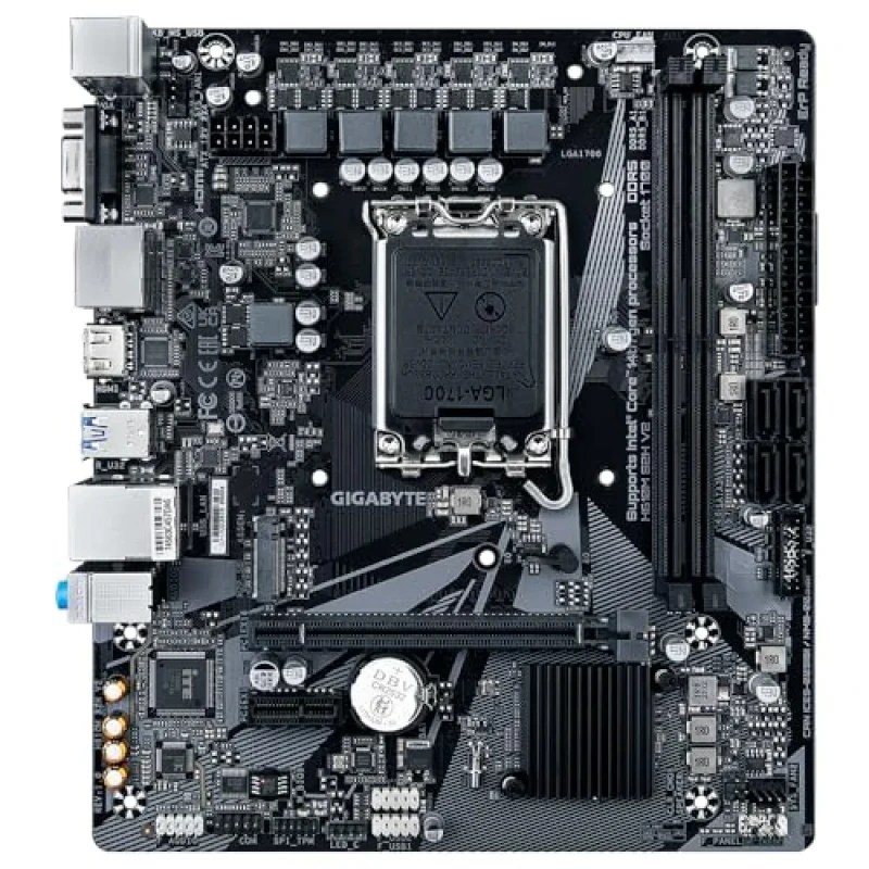GIGABYTE H610M S2H V2 LGA1700 Micro-ATX Motherboard – Intel H610 Chipset, Supports 12th/13th/14th Gen Intel Core, Dual DDR5/DDR4 (Model-Specific), 1xPCIe x16 & 1xPCIe x1, 1xM.2 & SATA III Storage, Realtek Gigabit LAN, USB 3.2 Gen1, HDMI/DVI-D/VGA Outputs, Realtek ALC897 Audio - Featured Image