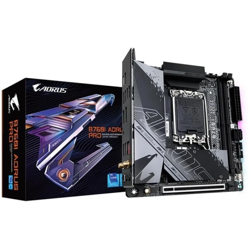 Gigabyte B760I AORUS PRO Intel B760 Mini-ITX Motherboard – LGA 1700 Socket for Intel 12th/13th/14th Gen CPUs, DDR5 Dual-Channel (up to ~8000 MT/s), 2x PCIe 4.0 M.2 NVMe, 2.5 GbE LAN + Wi-Fi 6E, USB 3.2 Gen2/Gen1 Type-A & Type-C, HDMI & DisplayPort, Realtek 7.1-Channel Audio, Mini-ITX Form Factor - Featured Image