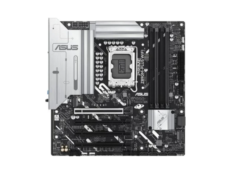 ASUS PRIME Z890M-PLUS WIFI Intel Z890 Micro-ATX Motherboard – LGA 1851 socket for Intel Core Ultra Series, DDR5 Dual-Channel up to ~7600 MT/s, 4 DIMM slots, 1x PCIe 5.0 x16 + multiple PCIe 4.0 slots, 3x M.2 NVMe & 6x SATA 6 Gb/s, Wi-Fi 7 (802.11be) & Bluetooth 5.4, 2.5 Gb Ethernet, USB 3.2 Gen2/Gen1 Type-A & USB-C, HDMI & DisplayPort, Realtek 7.1 audio - Featured Image