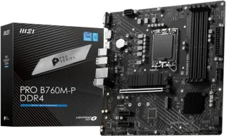 MSI PRO B760M-P Intel B760 Micro-ATX Motherboard – LGA 1700 Socket for Intel 12th/13th/14th Gen CPUs, DDR5 Dual-Channel up to ~6800 MT/s, 4x DIMM, PCIe 4.0 x16 + 2x PCIe 4.0 x1, 2x M.2 NVMe, 4x SATA 6 Gb/s, Realtek Gigabit LAN, HDMI/DisplayPort/VGA, USB 3.2 Gen2 Type-C + USB 3.2/2.0 Ports, Realtek ALC897 7.1-Ch Audio
