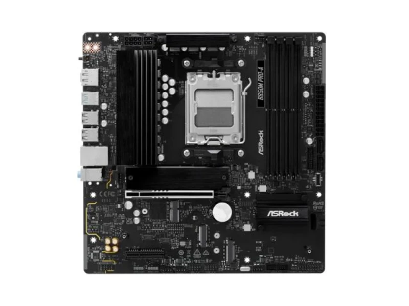ASRock B850M Pro-A AM5 Micro-ATX Motherboard – AMD B850 Chipset, Socket AM5 for Ryzen 9000/8000/7000, 4x DDR5 (Up to 256GB, 8000+ OC), PCIe 5.0 x16 & PCIe 4.0 x4, 3x M.2 & 4x SATA3 Storage, Realtek 2.5Gb LAN, HDMI 2.1 & DisplayPort 1.4, USB-C & USB 3.2/2.0 Ports, BIOS Flashback, mATX - Featured Image