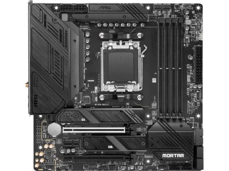 MSI MAG B650M MORTAR WIFI Micro-ATX AM5 Motherboard – AMD B650 Chipset, Socket AM5 for Ryzen 9000/8000/7000 Series, 4x DDR5 DIMM (Up to 256 GB, 7600+ OC), PCIe 4.0 x16 & x4, 2x M.2 & 6x SATA Storage, Wi-Fi 6E & Bluetooth 5.3, Realtek 2.5 Gb LAN, HDMI 2.1 & DisplayPort 1.4, USB 3.2 Gen2/Gen2x2 Ports, Steel Armor & Extended Heatsinks - Featured Image