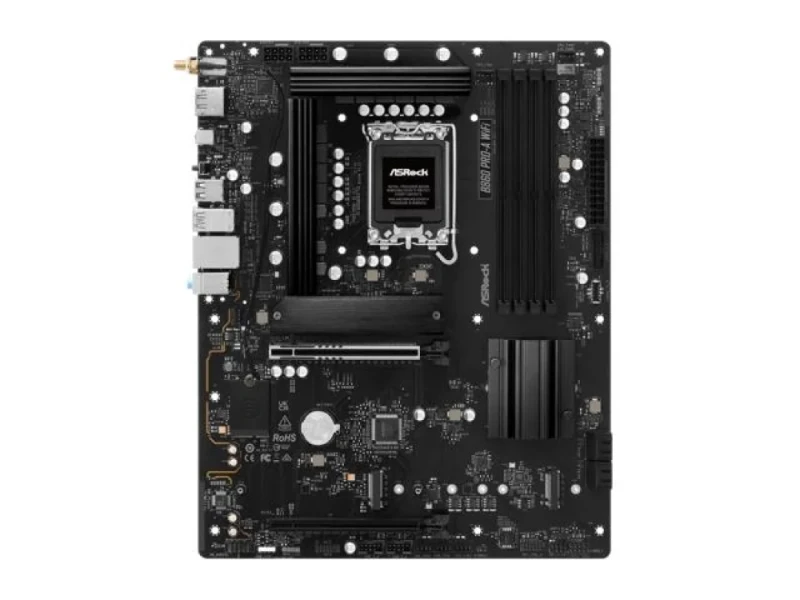 ASRock B860 Pro-A WiFi ATX Motherboard – Intel B860 Chipset, LGA1851 Socket, DDR5 up to 8666(OC), 4x DIMM Slots, 3x M.2 & 4x SATA III, Wi-Fi 6E & Bluetooth 5.3, 2.5Gb Ethernet, HDMI 2.1 & DisplayPort 1.4, Realtek ALC897 7.1 Audio - Featured Image