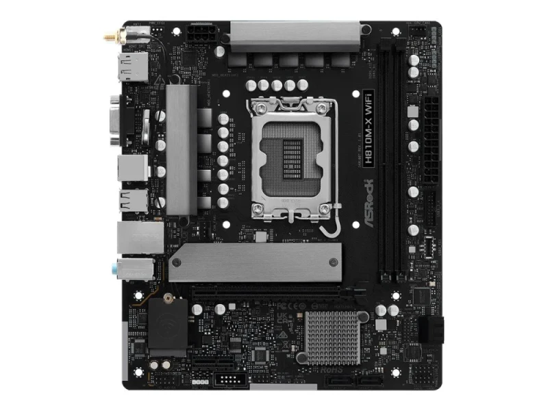 ASRock H810M-X WiFi Micro-ATX Motherboard – Intel H810 Chipset, LGA1851 Socket for Intel Core Ultra CPUs, 2x DDR5 (up to 128 GB), PCIe 4.0 x16 & x1 Slots, 1x M.2 PCIe4x4 & 4x SATA3, 2.5Gb LAN, 802.11ac Wi-Fi & Bluetooth 5.0, HDMI 2.1 & DisplayPort 1.4, 7.1-Ch Audio - Featured Image