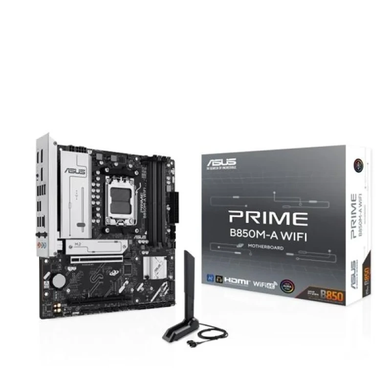 ASUS PRIME B850M-A WIFI AMD B850 mATX Motherboard – AM5 Socket for Ryzen 7000/8000/9000, DDR5 up to 8000 MT/s, 4x DIMM, PCIe 4.0 x16, 4x SATA III & 3x M.2 Slots, Wi-Fi 6E (802.11ax) & Bluetooth 5.3, 2.5 Gb Ethernet, HDMI 2.1 + 2x DP, Realtek 7.1 Audio – Compact High-Performance PC Mainboard - Featured Image