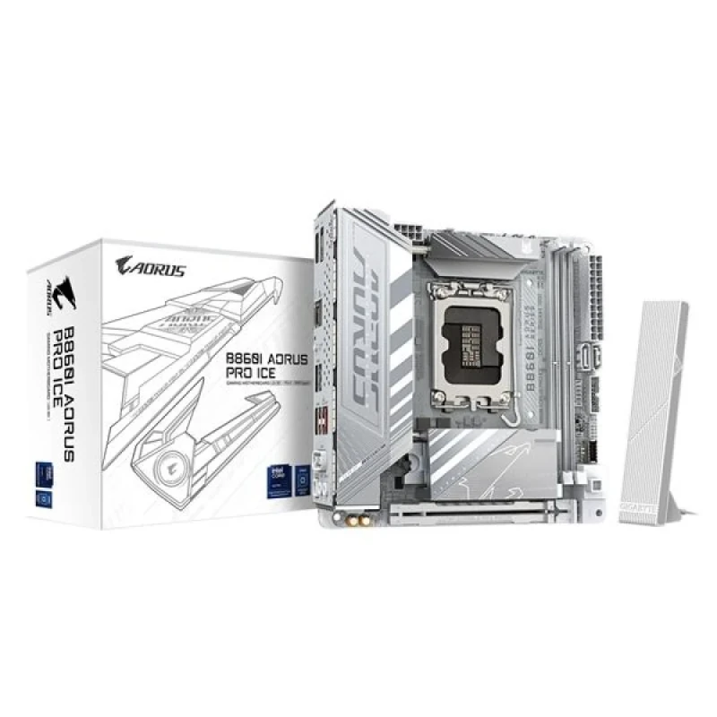 Gigabyte B860I AORUS PRO ICE Mini-ITX Motherboard – Intel B860 LGA 1851 Socket, Dual DDR5 DIMMs up to 9200 MT/s, 2x M.2 (PCIe 5.0 & PCIe 4.0), PCIe 5.0 x16, Wi-Fi 7 (802.11be) + Bluetooth 5.4, 2.5 GbE LAN, Thunderbolt 4 Type-C, HDMI & DP, Ultra Durable VRM & Thermal Armor – High-Performance Compact Board - Featured Image